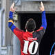 Messi, wearing Maradona’s no. 10, celebrates the late legend after a goal yesterday.